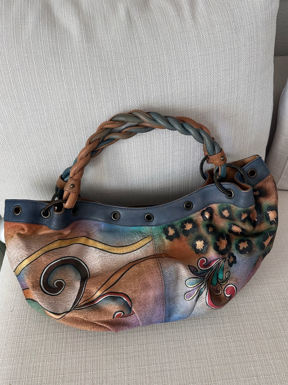 Anuschka Bags | Hand-Painted Peacock Braided-Handle Women's Shoulder Bag